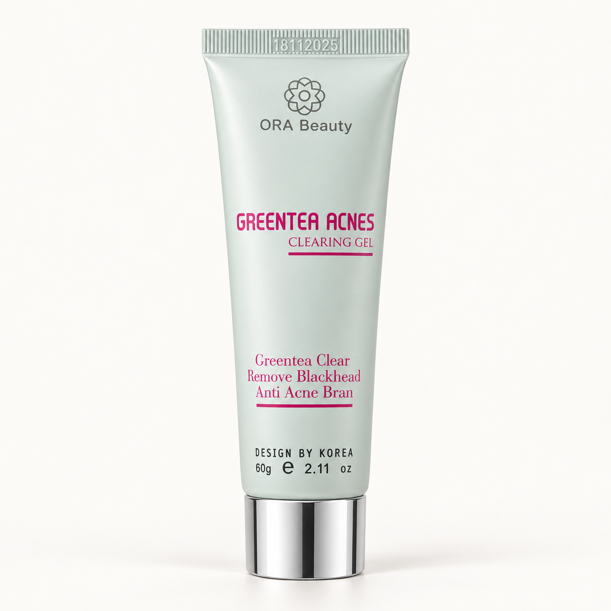 ORA Beauty Greentea Clearing Gel, mint tube with a silver cap